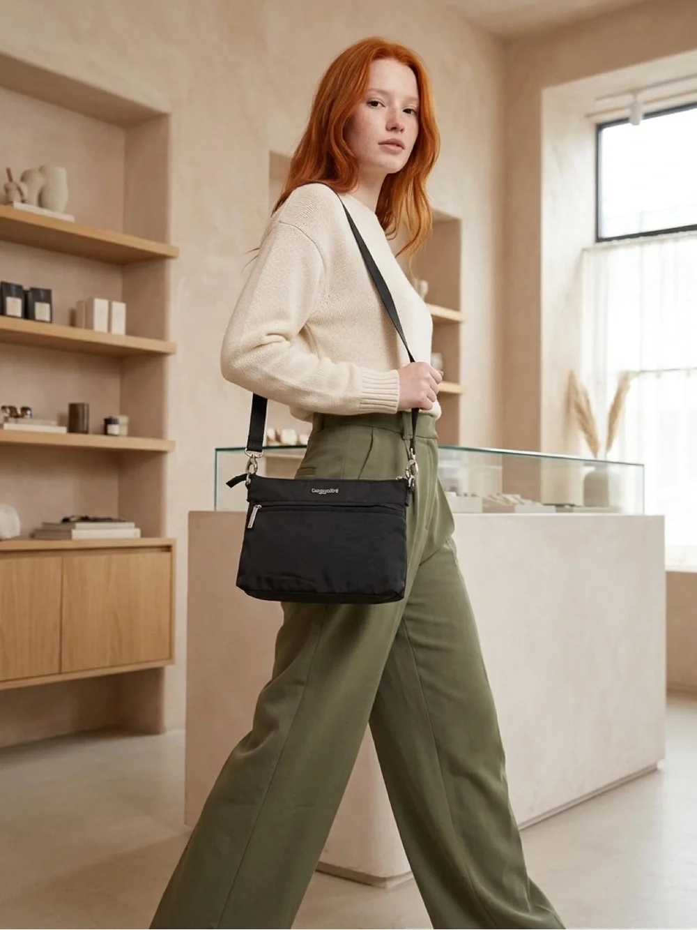 baggallini Black Crossbody Bag - Unisex Everyday Organizer Cut resistant